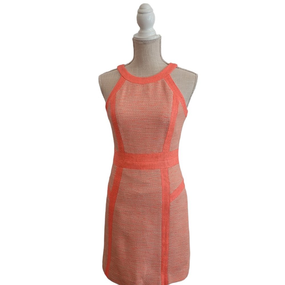 Milly Coral Orange Tweed Woven Lined Mini Dress Size 0 - Picture 11 of 14